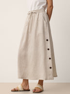 LINTICO 100% Linen Button-Trim Slit Skirt ASTRA — lifestyle worn / used context