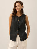 LINTICO 100% Linen Buttons Down Tank Top ERIN — main product shot