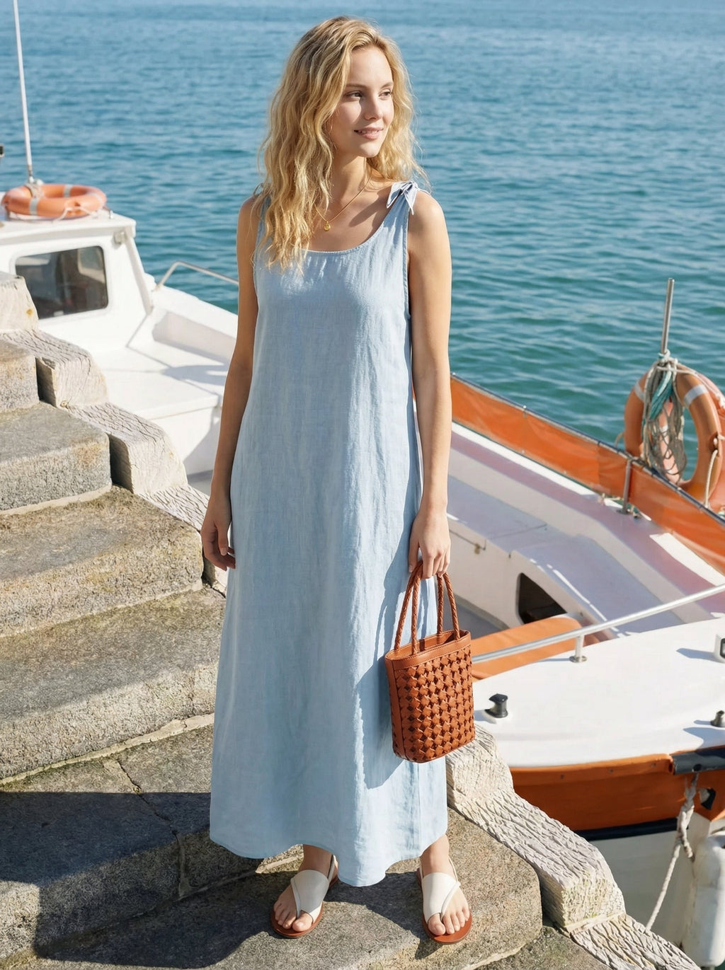 LINTICO 100% Linen Camisole Dress QEARL — comparison shot