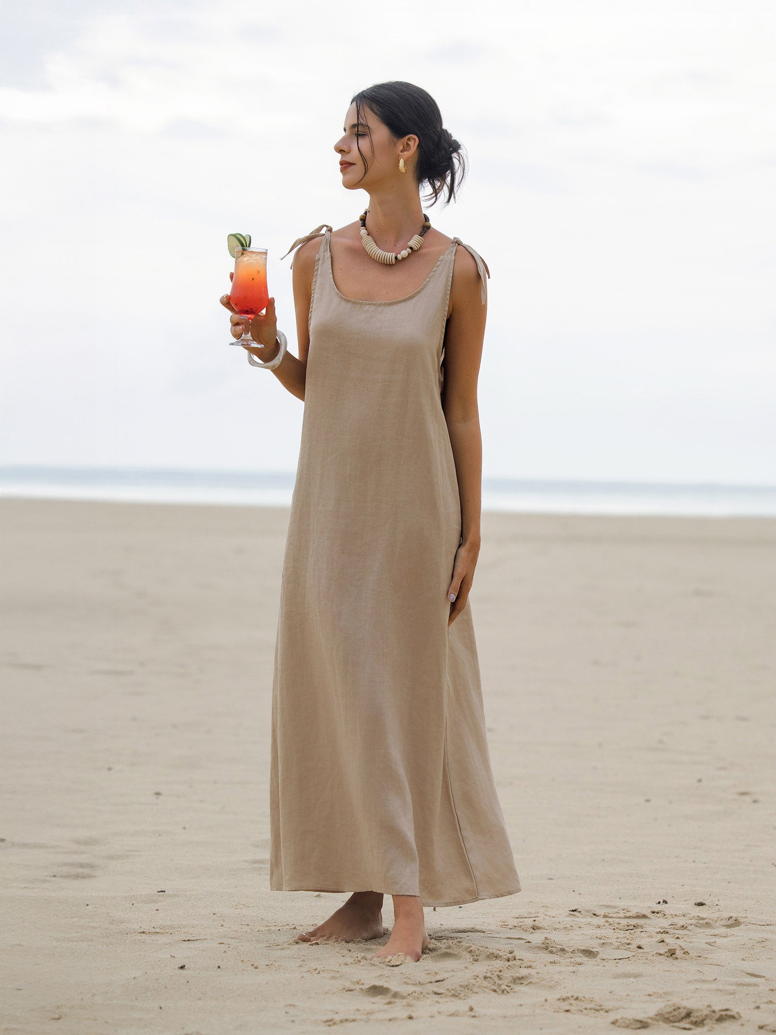 LINTICO 100% Linen Camisole Dress QEARL — LINTICO branding close-up