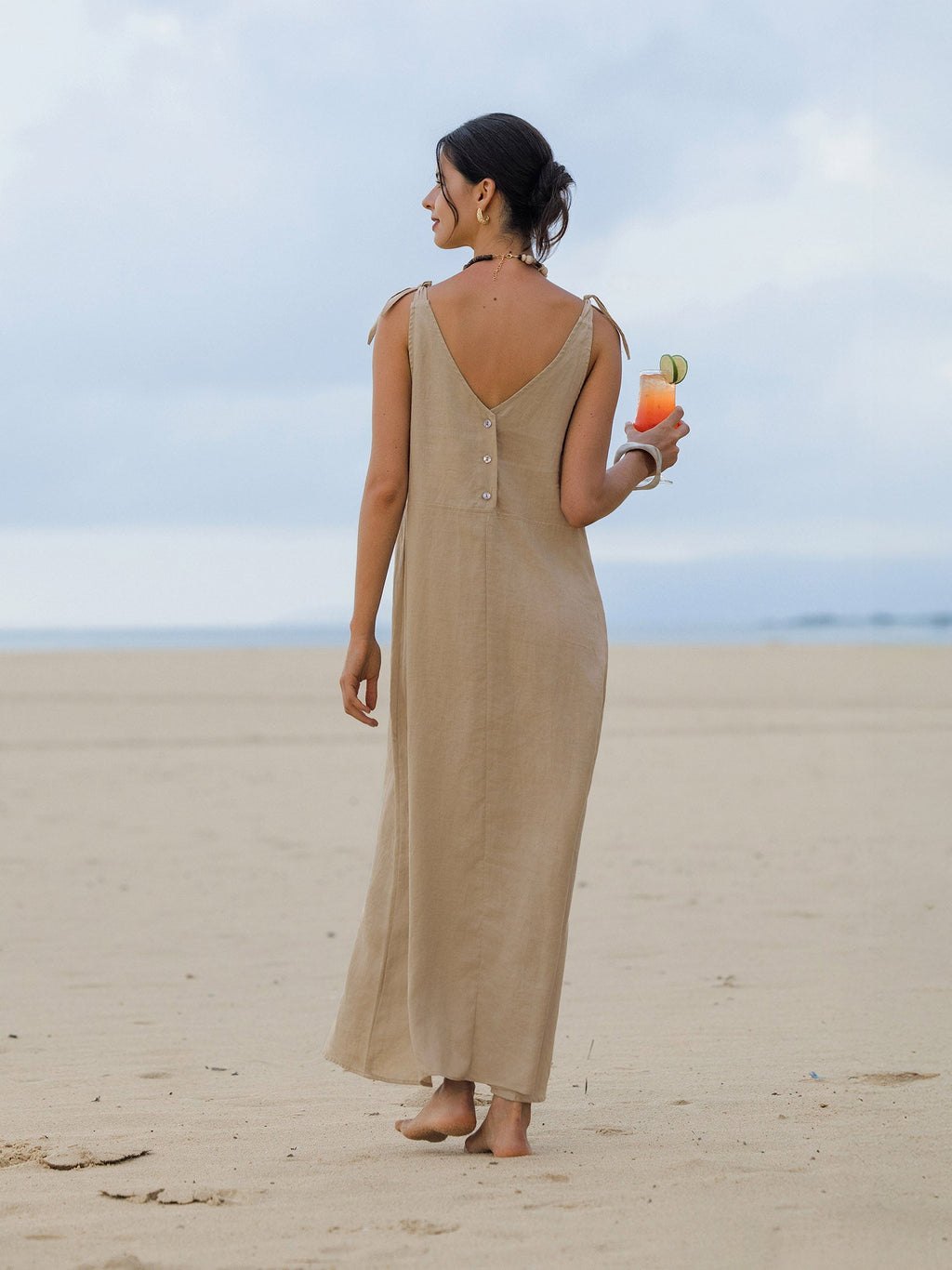 LINTICO 100% Linen Camisole Dress QEARL — construction detail