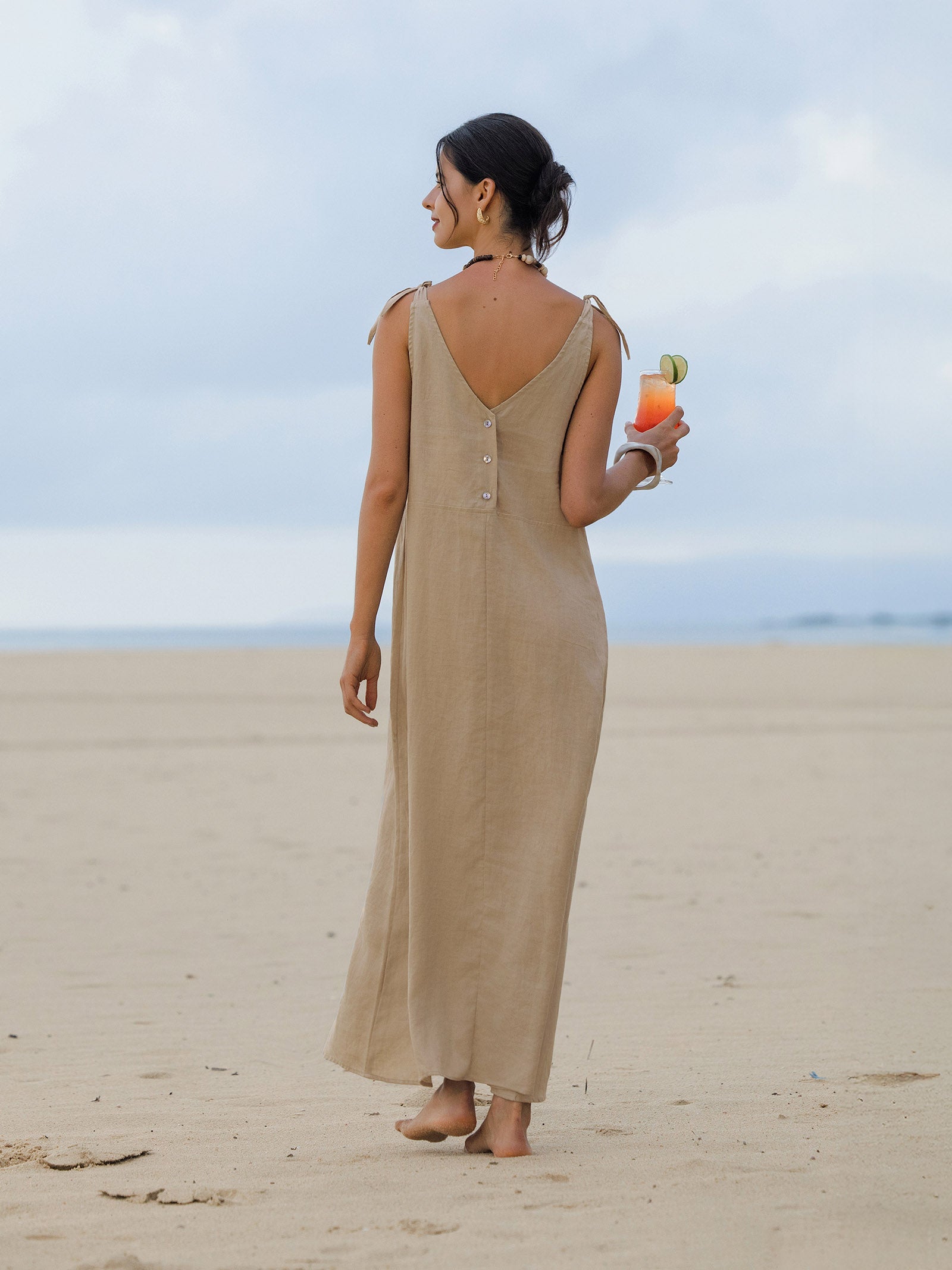 LINTICO 100% Linen Camisole Dress QEARL — construction detail