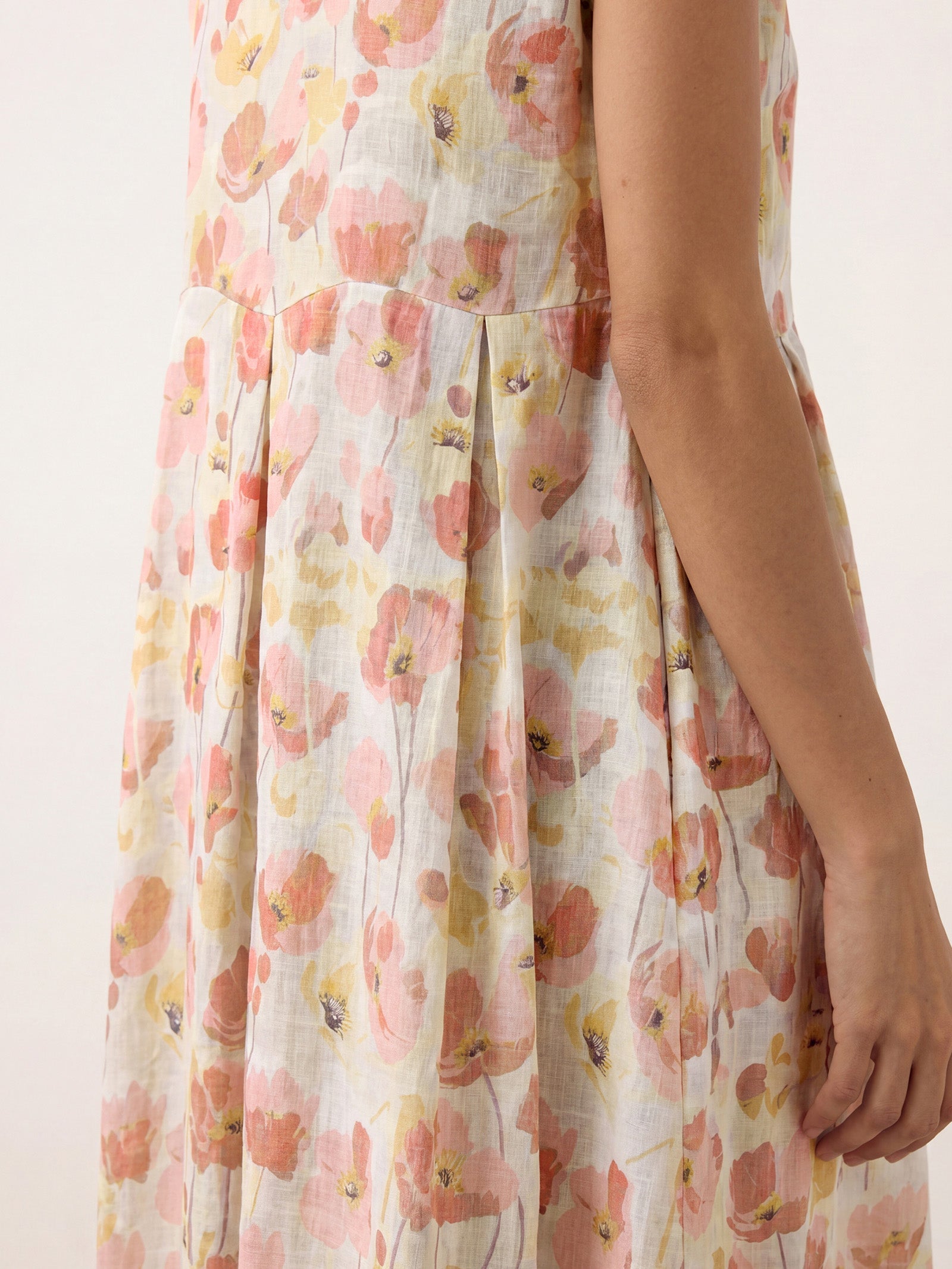 100% Linen Carnation Print Scalloped Waist Maxi Dress HARRIET