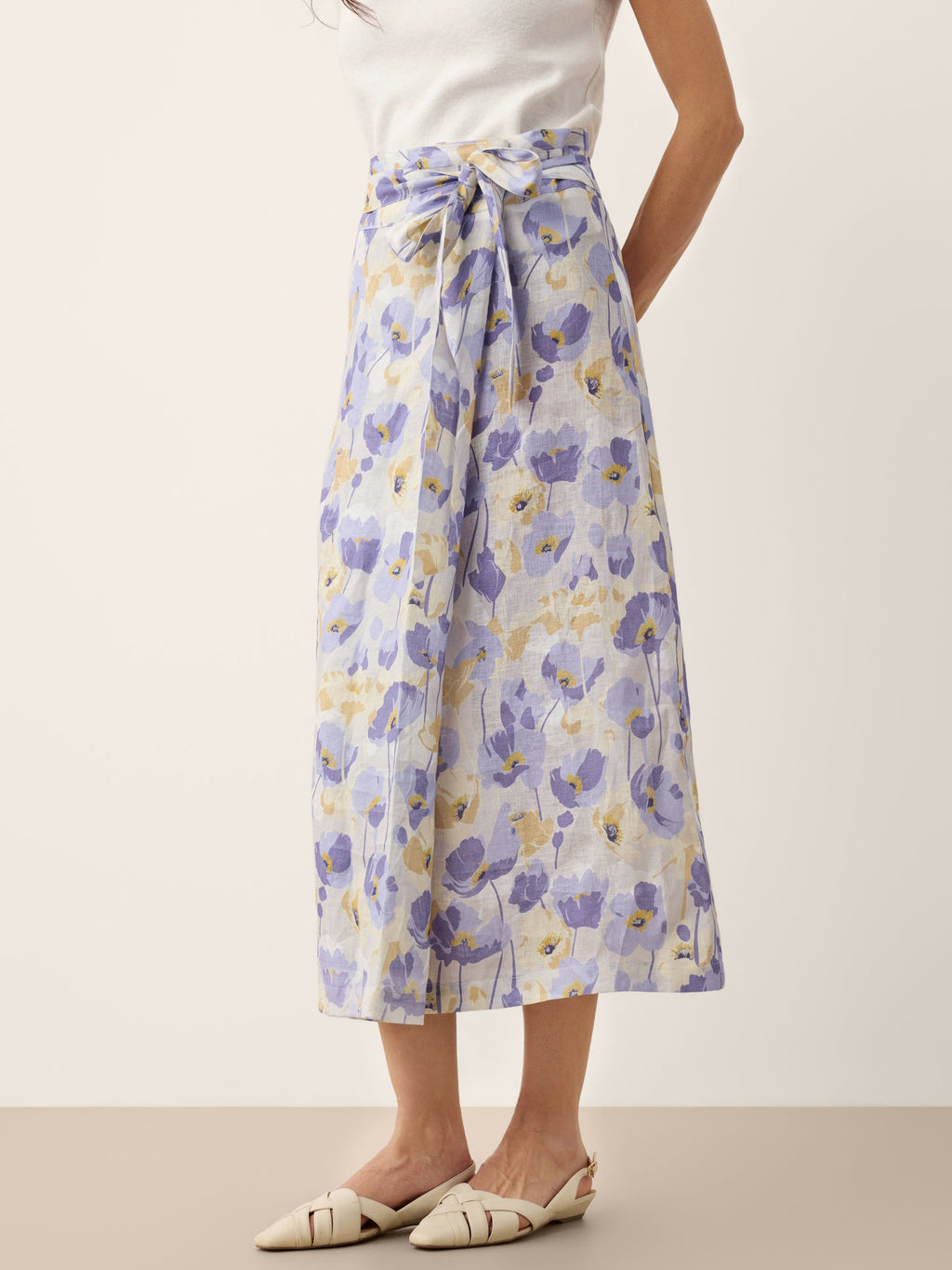 LINTICO 100% Linen Adjustable Wrap-Tie Carnation Print Skirt FRANCESCA — side view