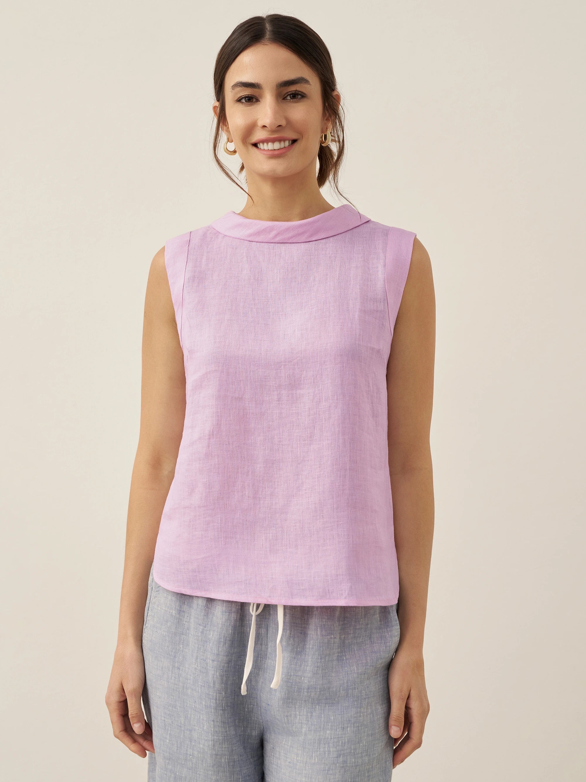 LINTICO 100% Linen Draped Collar Tank Top JACQUELINE — size reference