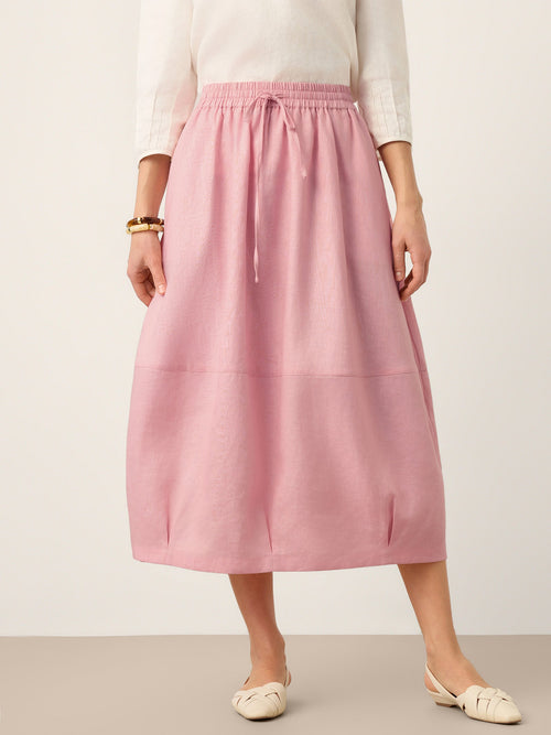 LINTICO 100% Linen Drawstring Lantern Maxi Skirt with Pockets ROXANNE — main product shot