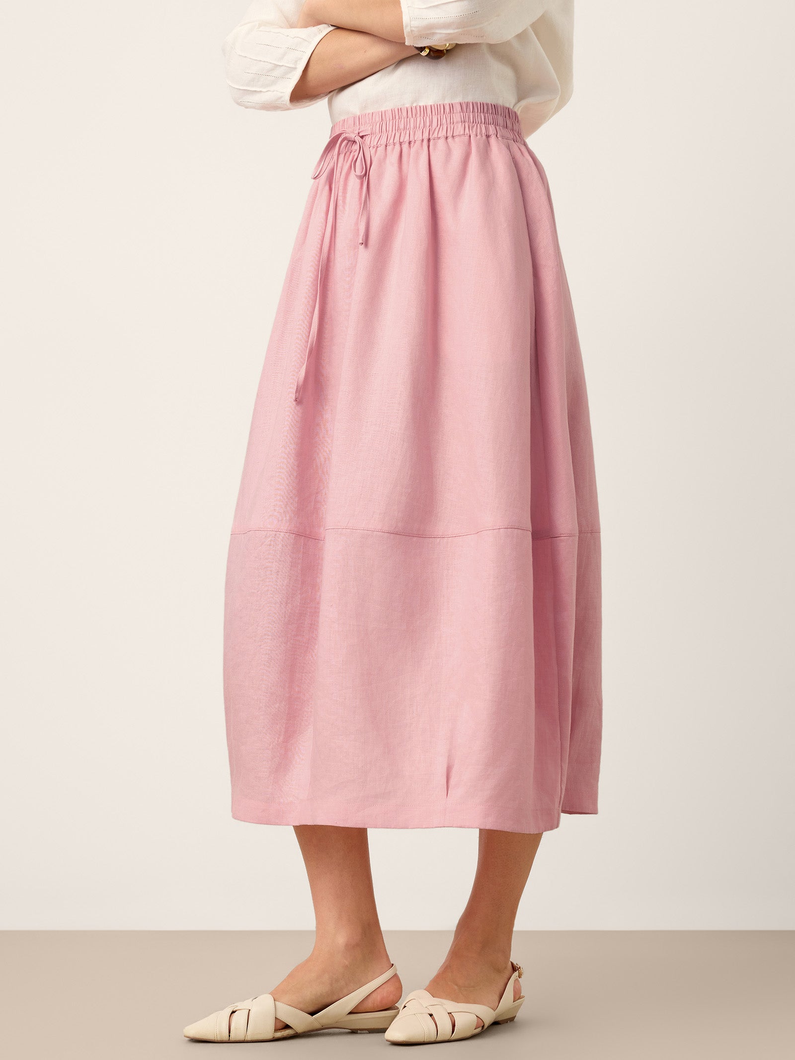 LINTICO 100% Linen Drawstring Lantern Maxi Skirt with Pockets ROXANNE — bottoms-skirts-linen category context