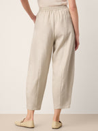 LINTICO 100% Linen Drawstring Waist Tapered Cropped Pants LANEY — LINTICO branding close-up