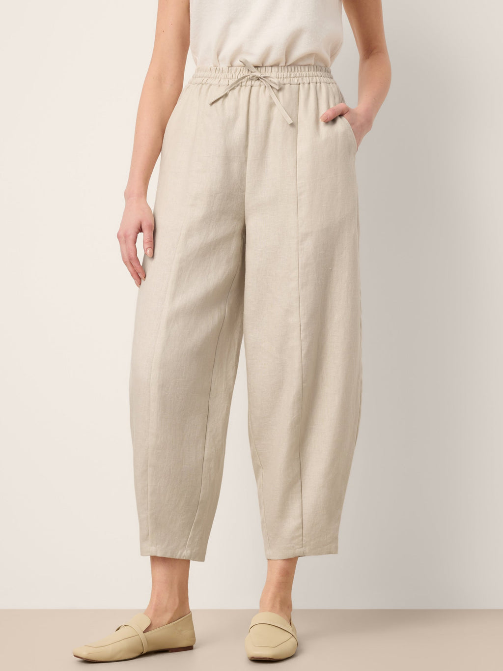 LINTICO 100% Linen Drawstring Waist Tapered Cropped Pants LANEY — main product shot