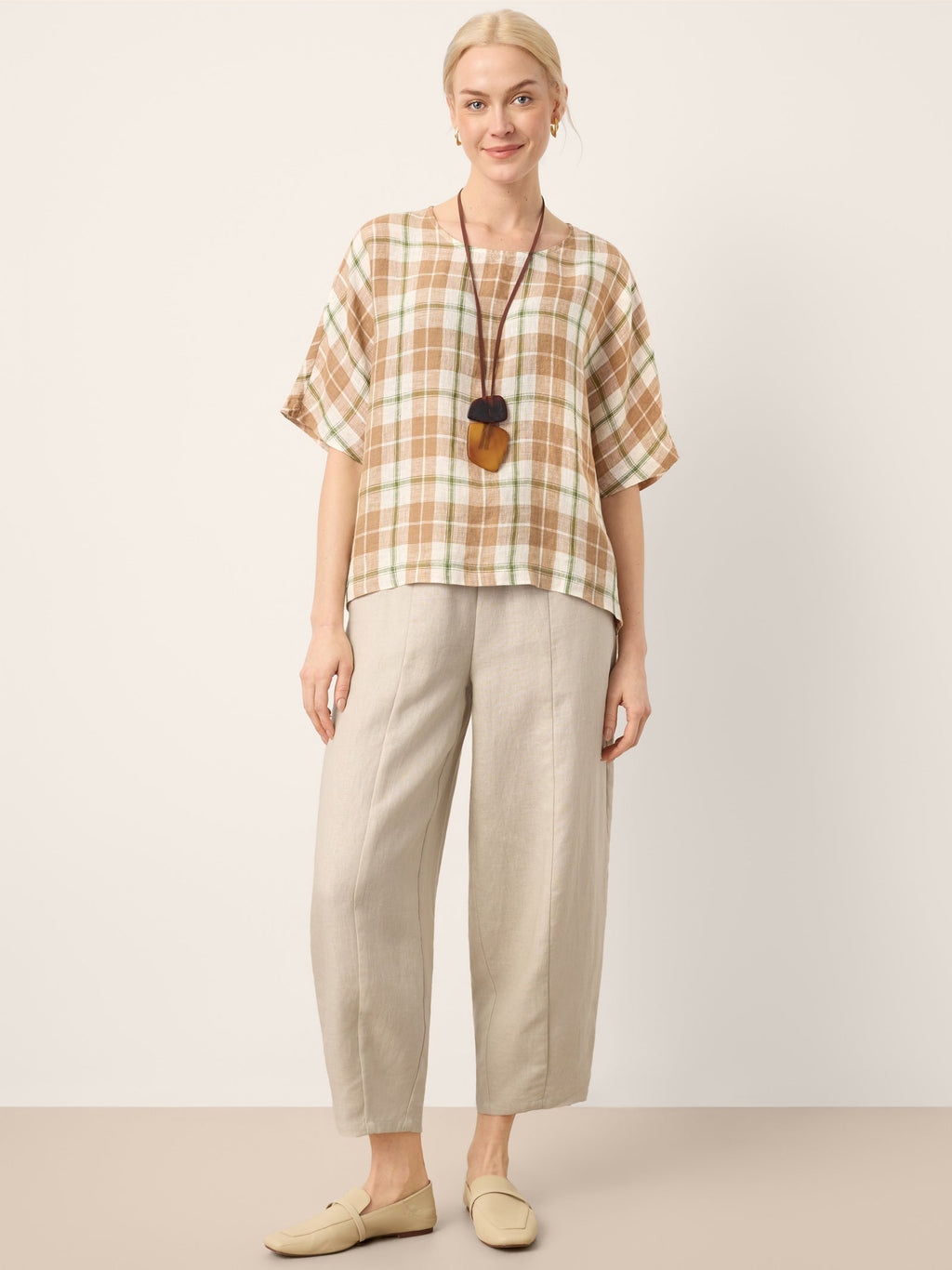 LINTICO 100% Linen Drawstring Waist Tapered Cropped Pants LANEY — detail shot 8