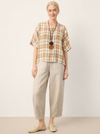 LINTICO 100% Linen Drawstring Waist Tapered Cropped Pants LANEY — detail shot 8