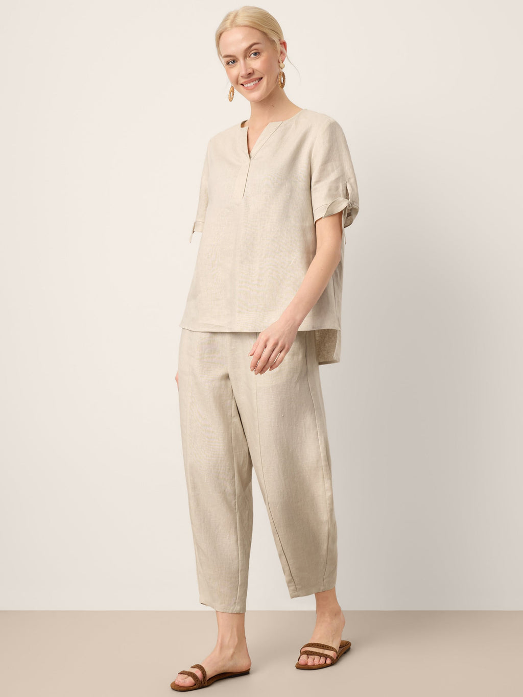 LINTICO 100% Linen Drawstring Waist Tapered Cropped Pants LANEY — detail shot 9