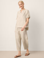 LINTICO 100% Linen Drawstring Waist Tapered Cropped Pants LANEY — detail shot 9