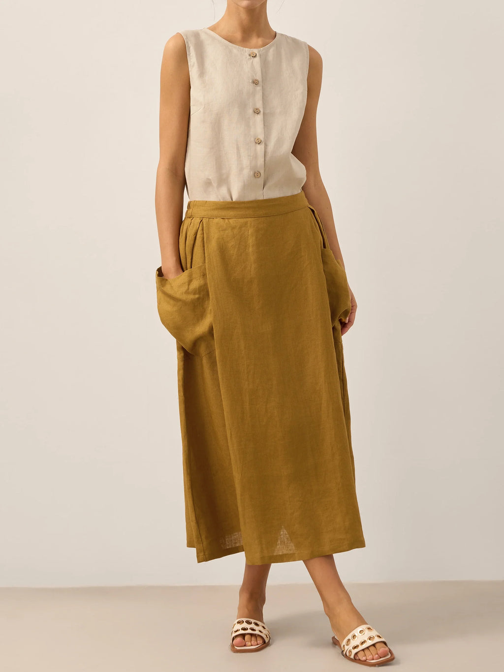 LINTICO Linen Checked Elastic Waist Skirt MARINA — size reference