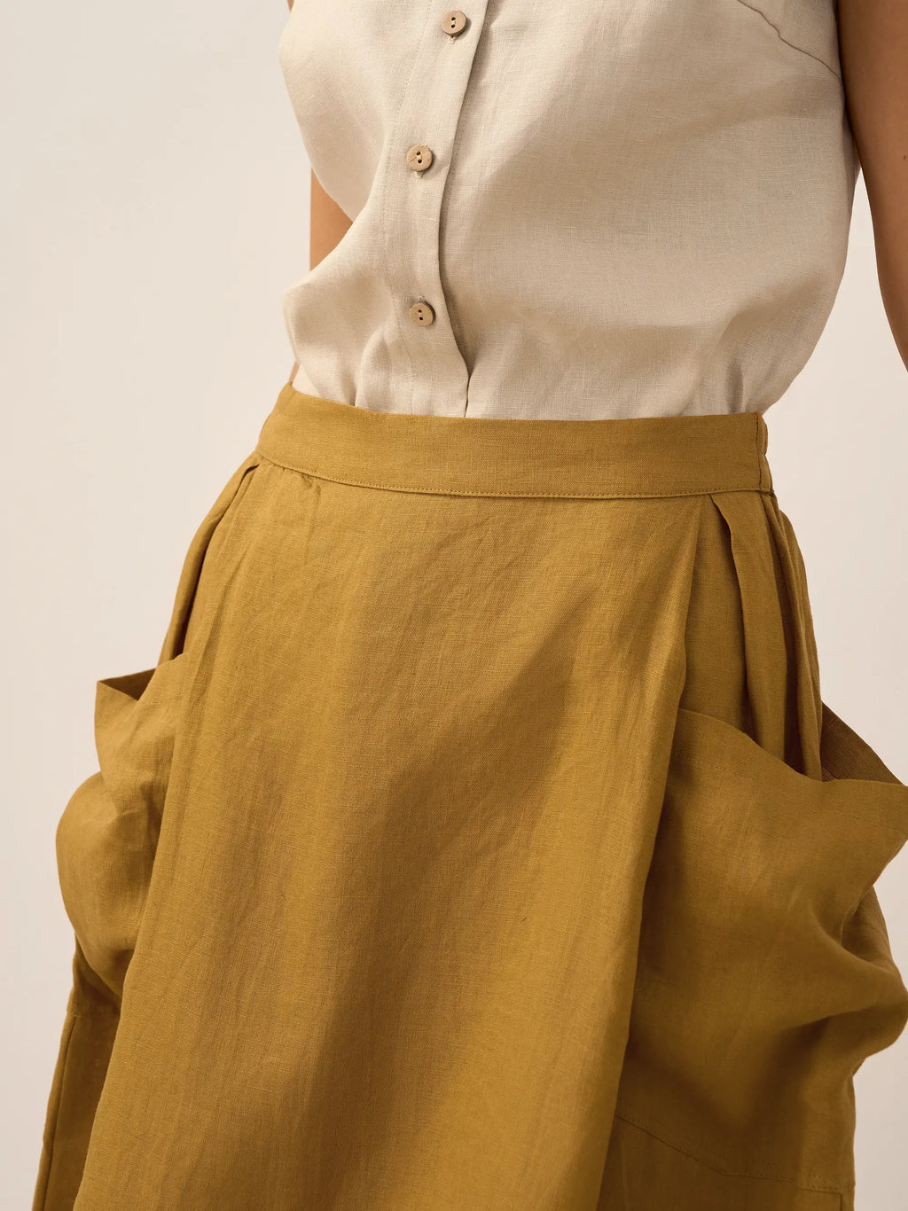 LINTICO Linen Checked Elastic Waist Skirt MARINA — color detail