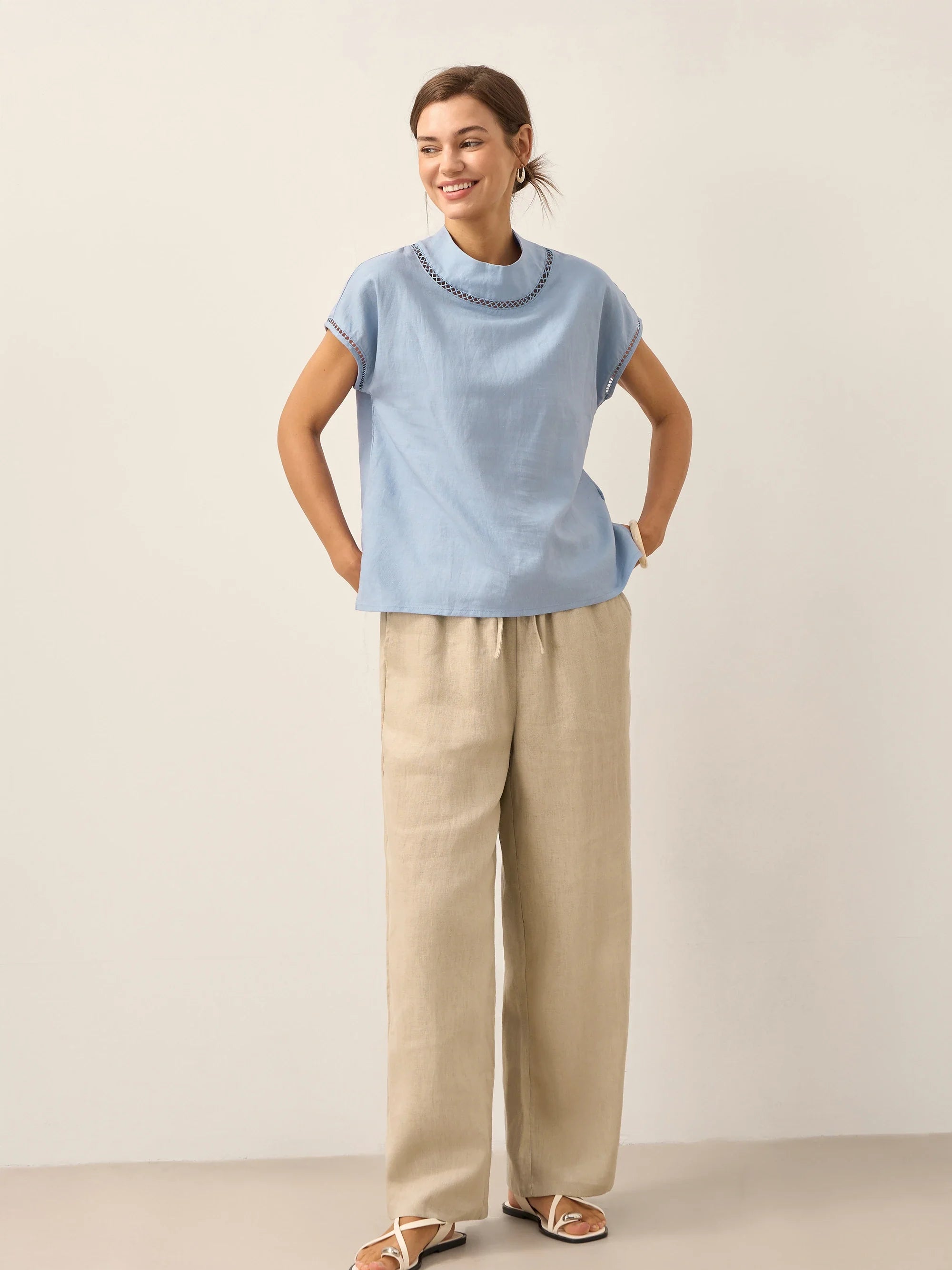 LINTICO Linen Cutout Turtleneck Top QUINN — color detail