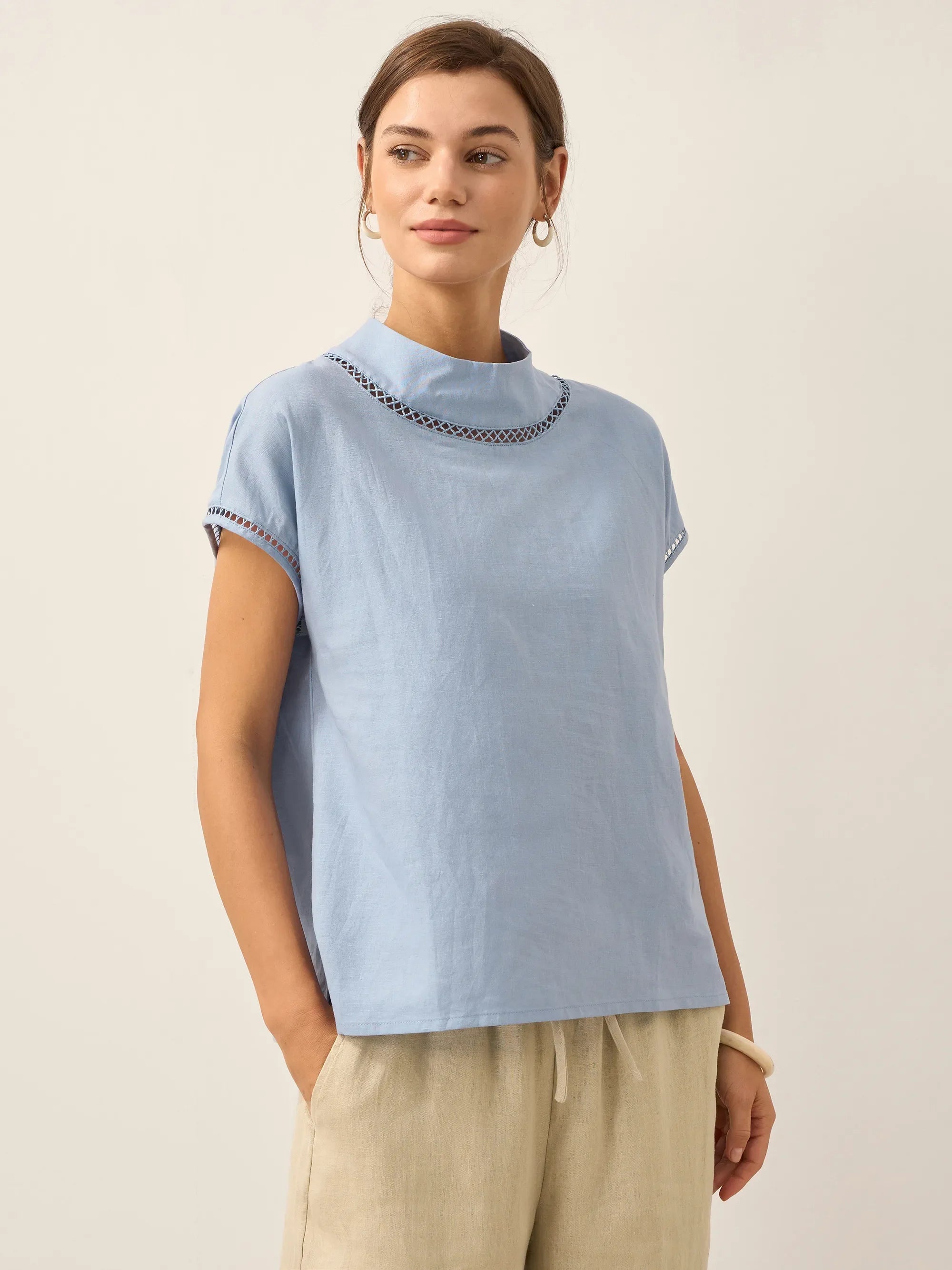 LINTICO Linen Cutout Turtleneck Top QUINN — alternative angle