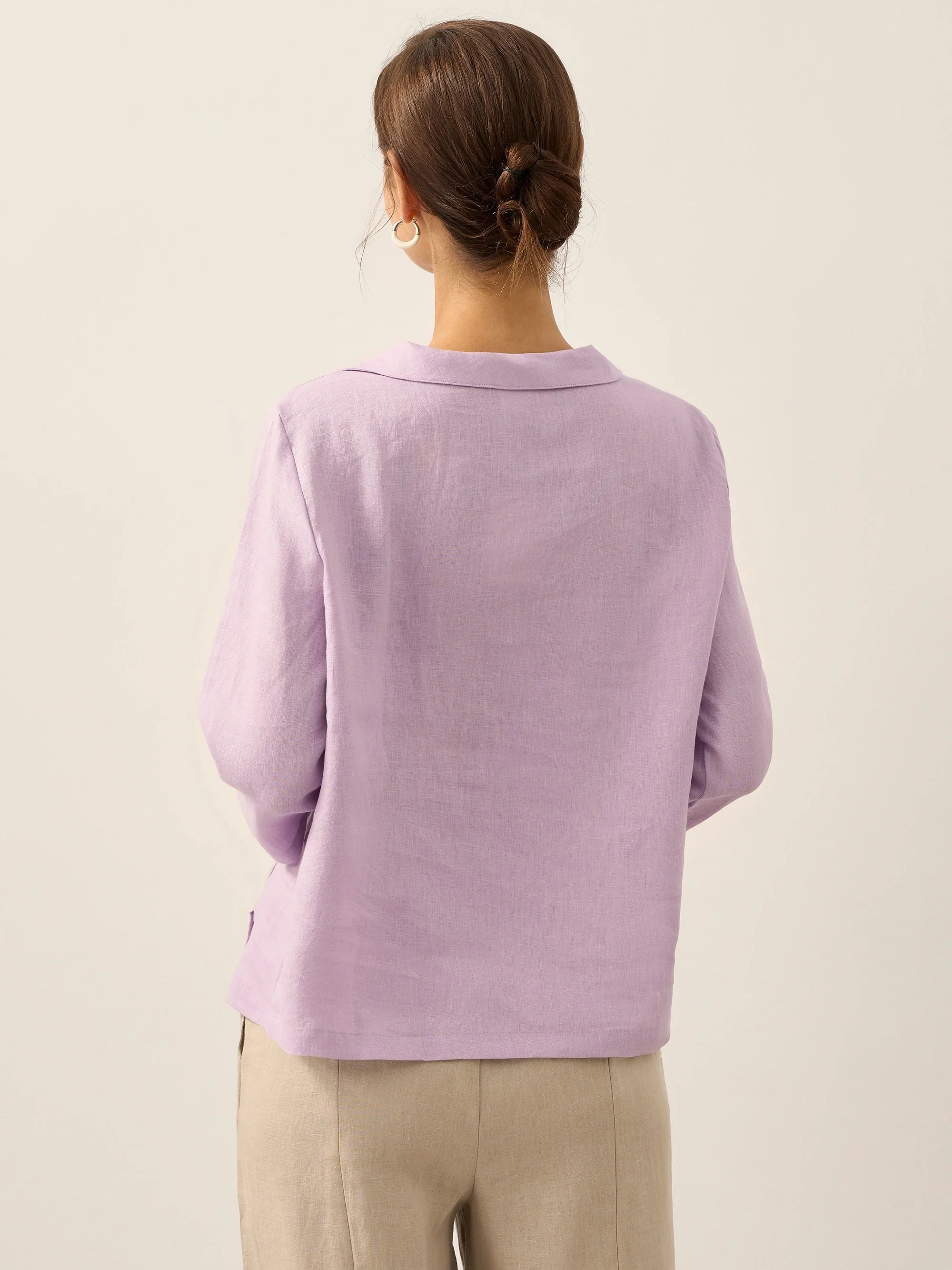 LINTICO Linen Gingham Checked Round Soft-Fold Collar Top LAURA — color detail