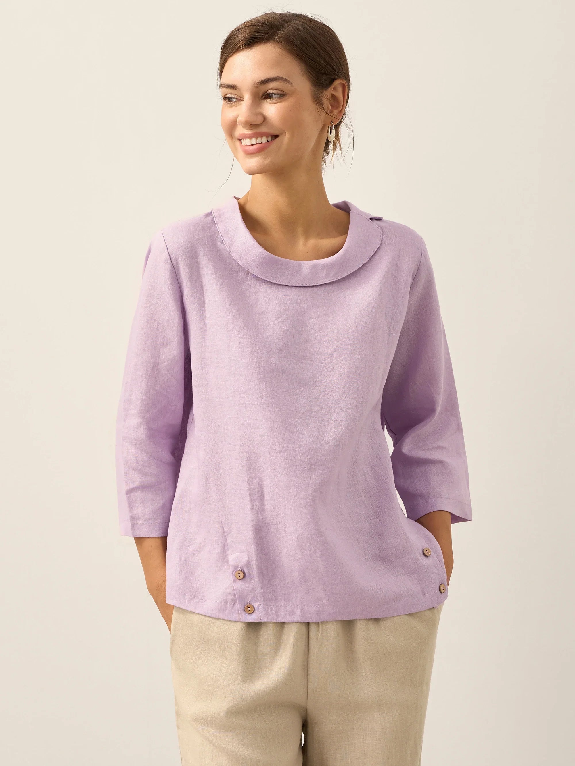 LINTICO Linen Round Soft-Fold Collar Top LAURA — detail shot 8