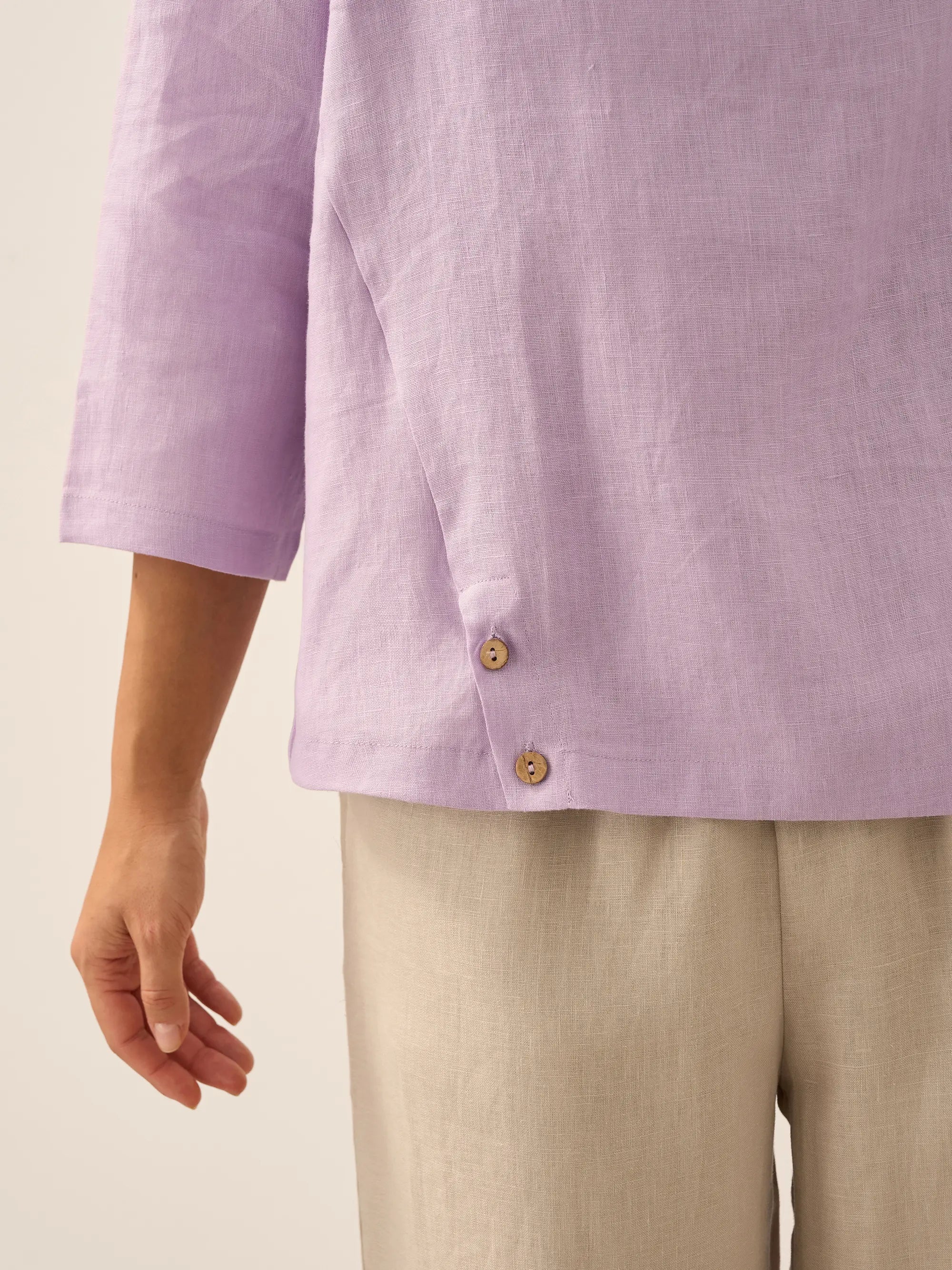 LINTICO Linen Round Soft-Fold Collar Top LAURA — flat-lay composition