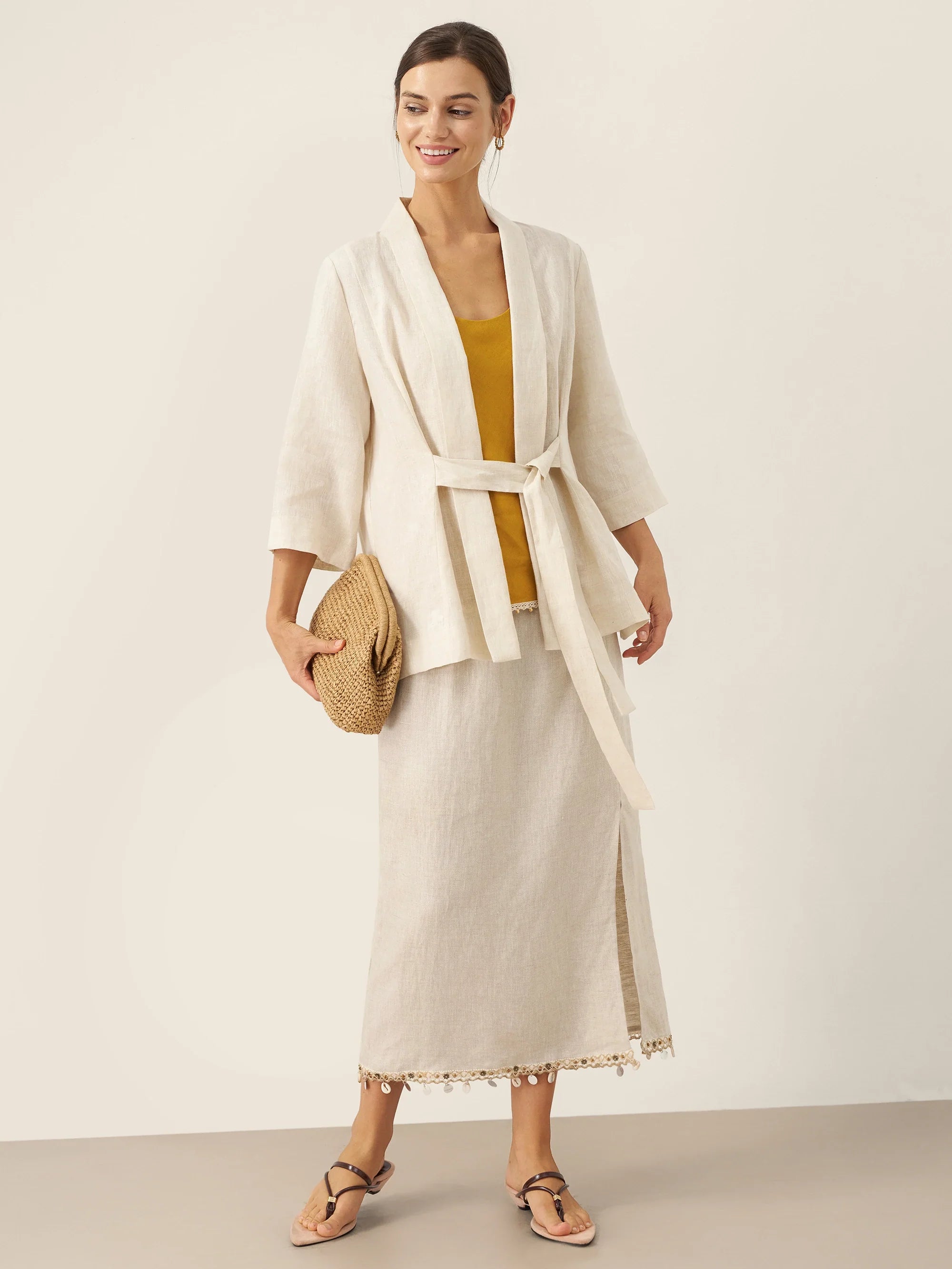 LINTICO LINTICO 100% Linen Kimono Belted Blazer BRIA — lifestyle worn / used context