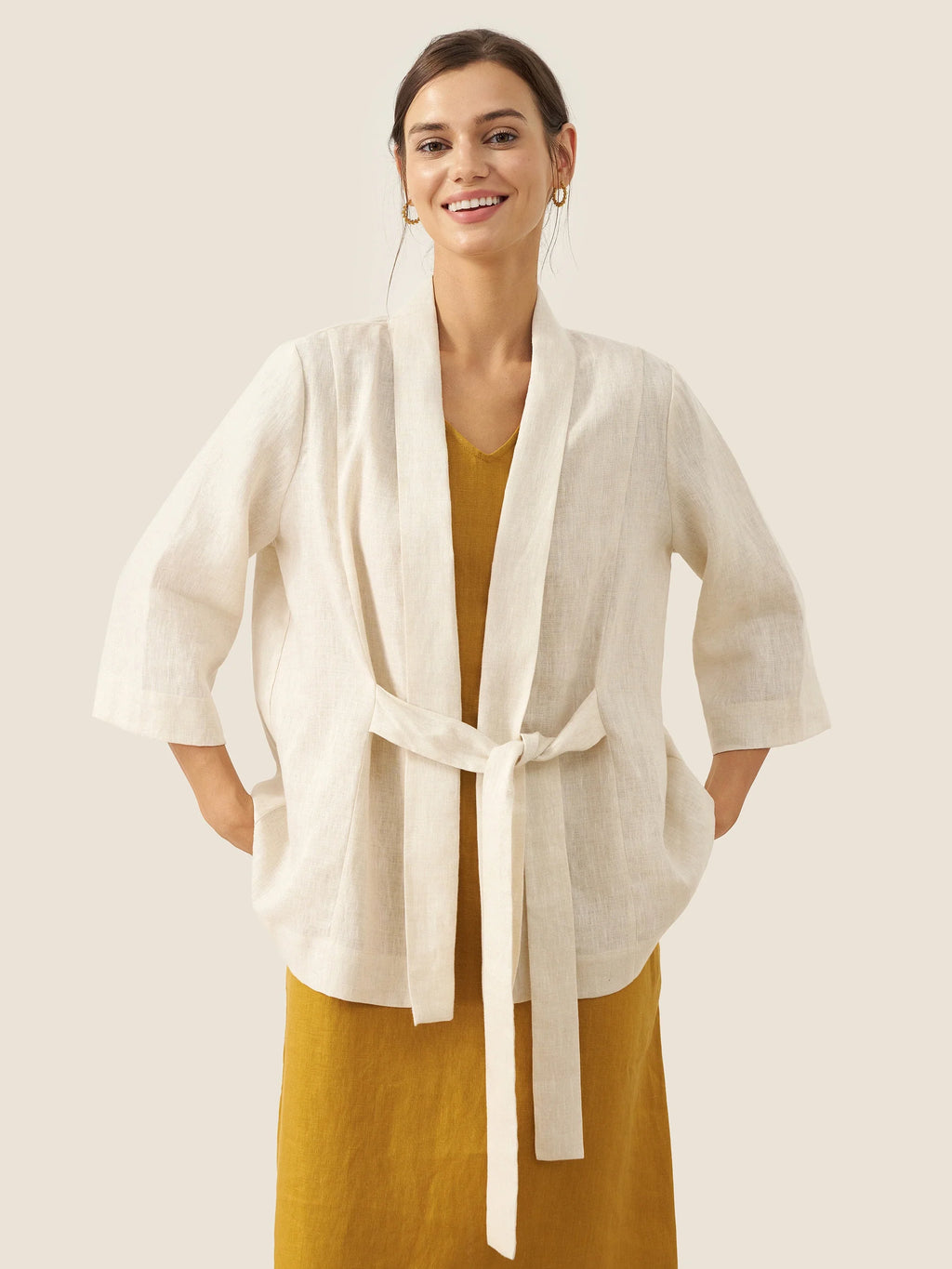 LINTICO LINTICO 100% Linen Kimono Belted Blazer BRIA — main product shot