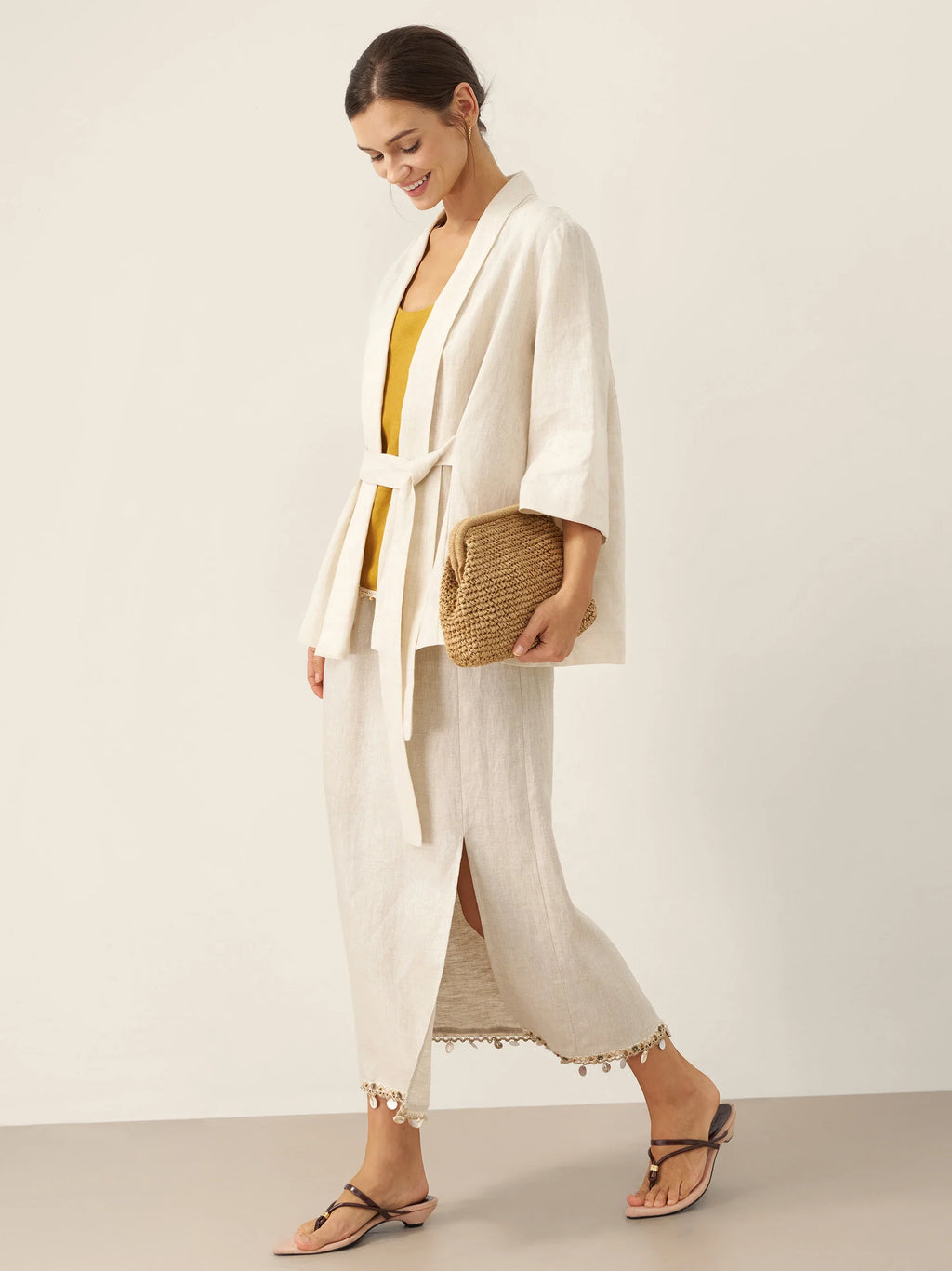 LINTICO LINTICO 100% Linen Kimono Belted Blazer BRIA — detail shot 9