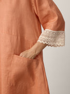 100% Linen Lace-Cuff Cocoon Maxi Dress PETRA