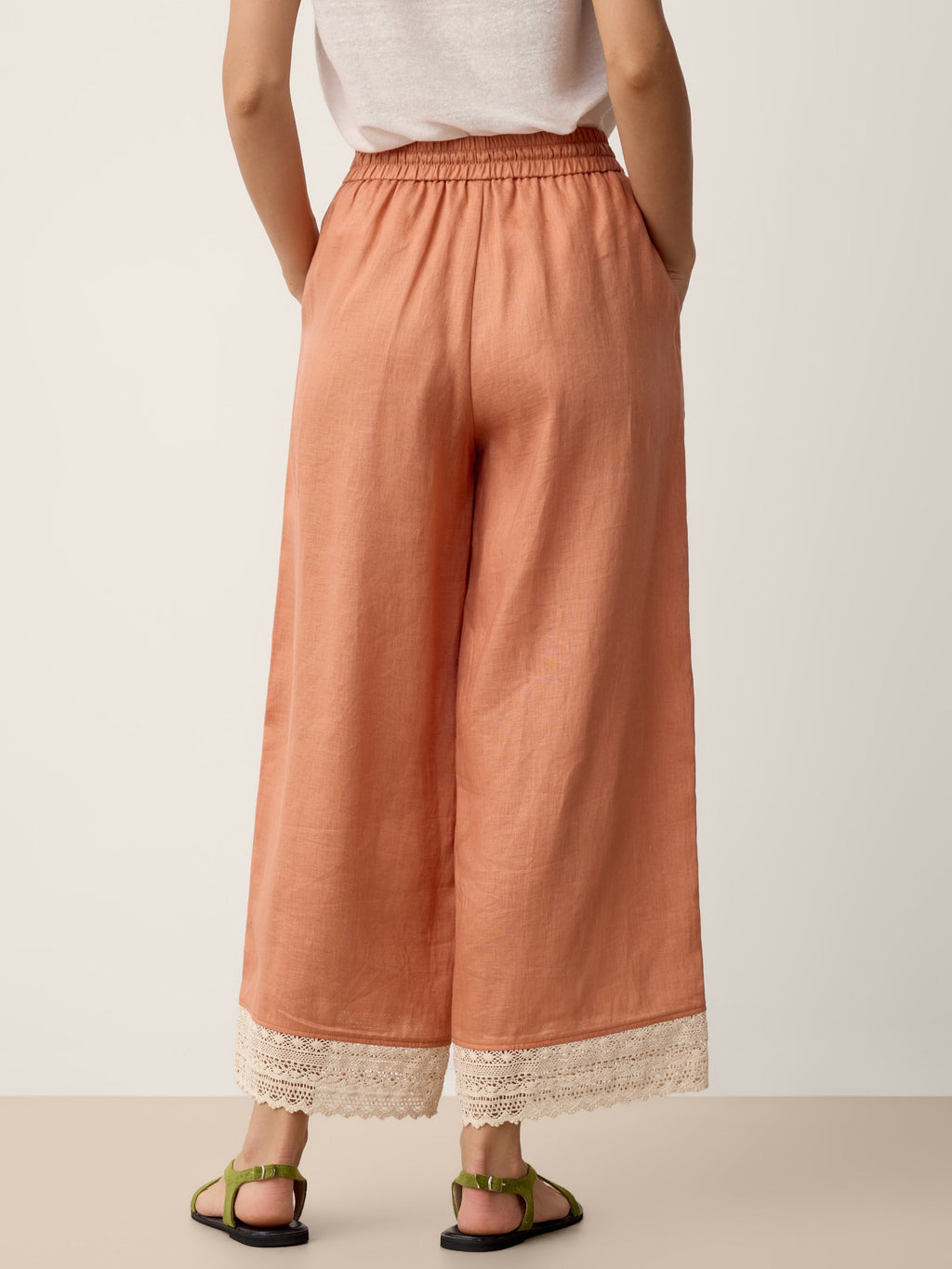 LINTICO 100% Linen Lace-Hem Wide-Leg Pants DARBY — detail shot 6