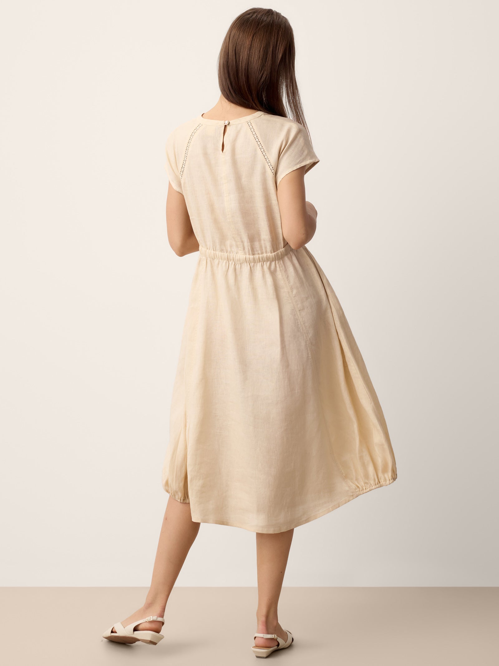 LINTICO 100% Linen Lace-Inset Bubble-Hem Midi Dress LORITA — detail shot 8