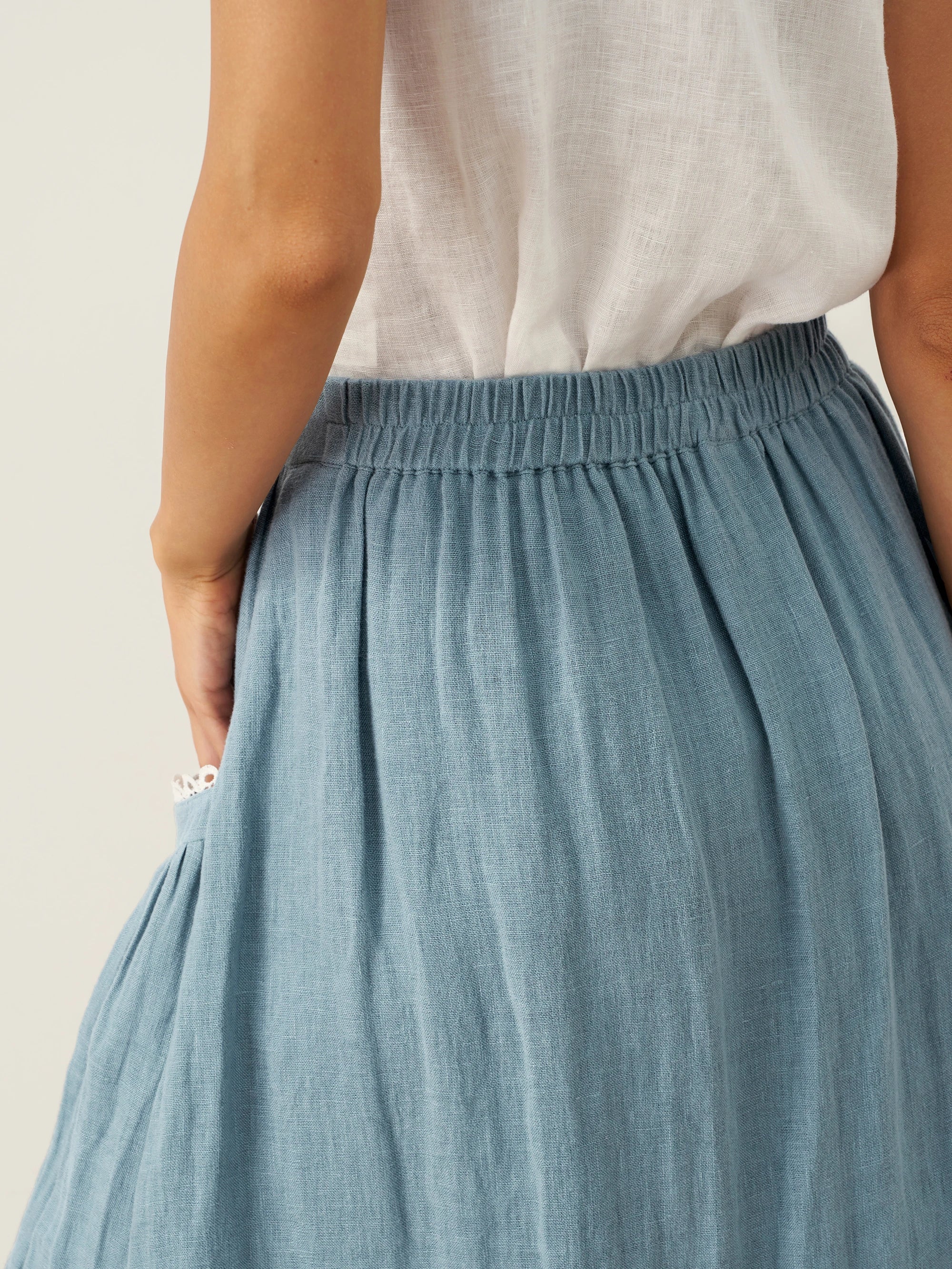 LINTICO 100% Linen Lace-Up Pocket Skirt FENLA — detail shot 6