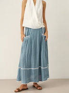 LINTICO 100% Linen Lace-Up Pocket Skirt FENLA — detail shot 9