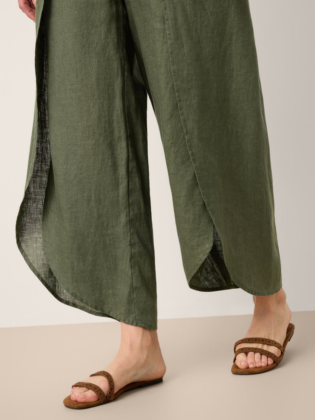 LINTICO 100% Linen Layered Slit Wide-Leg Drawstring Pants PEREGRINE — detail shot 8