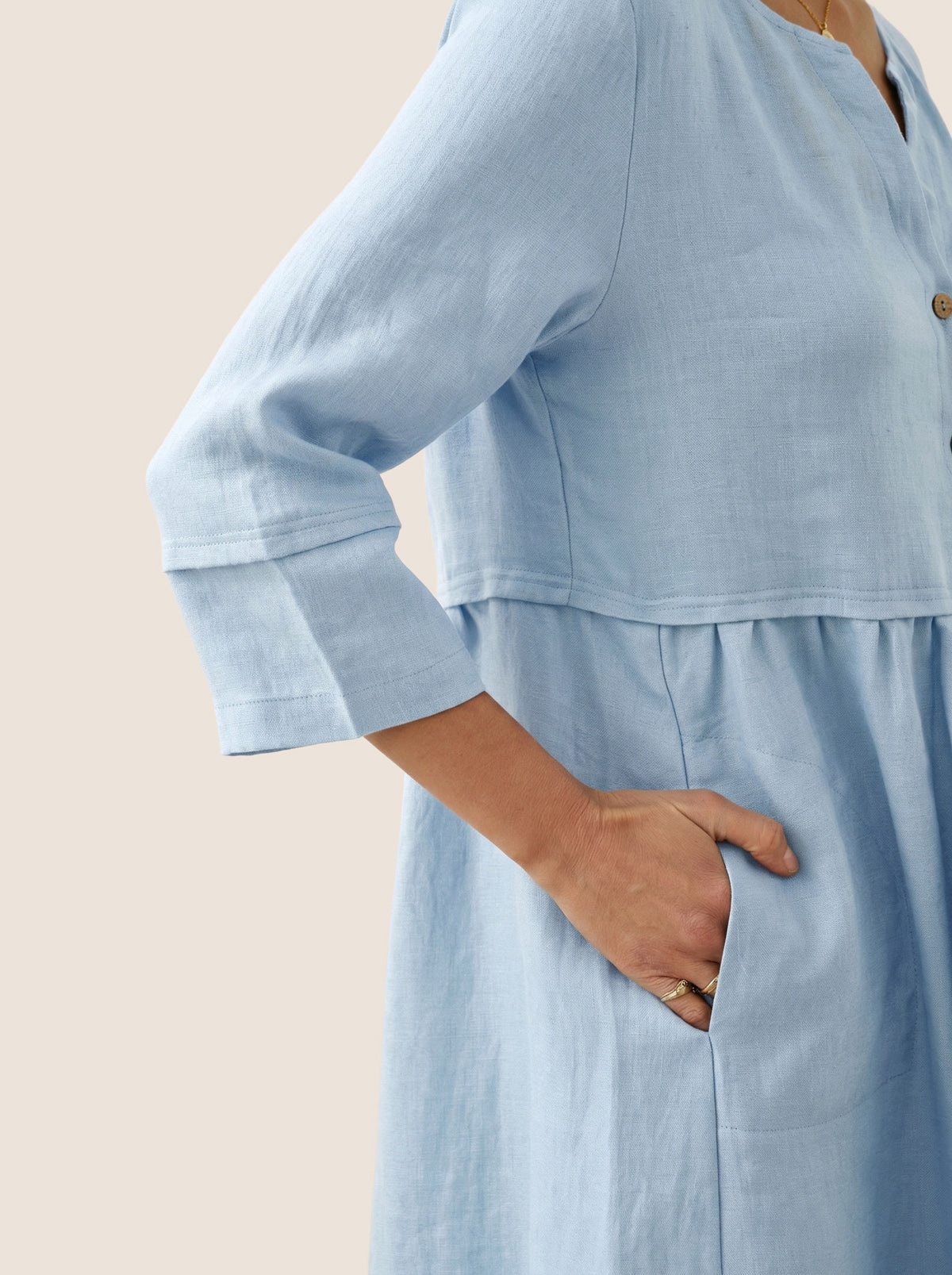 100% Linen Loose Fit Button Waist Gathered Maxi Dress LUNA