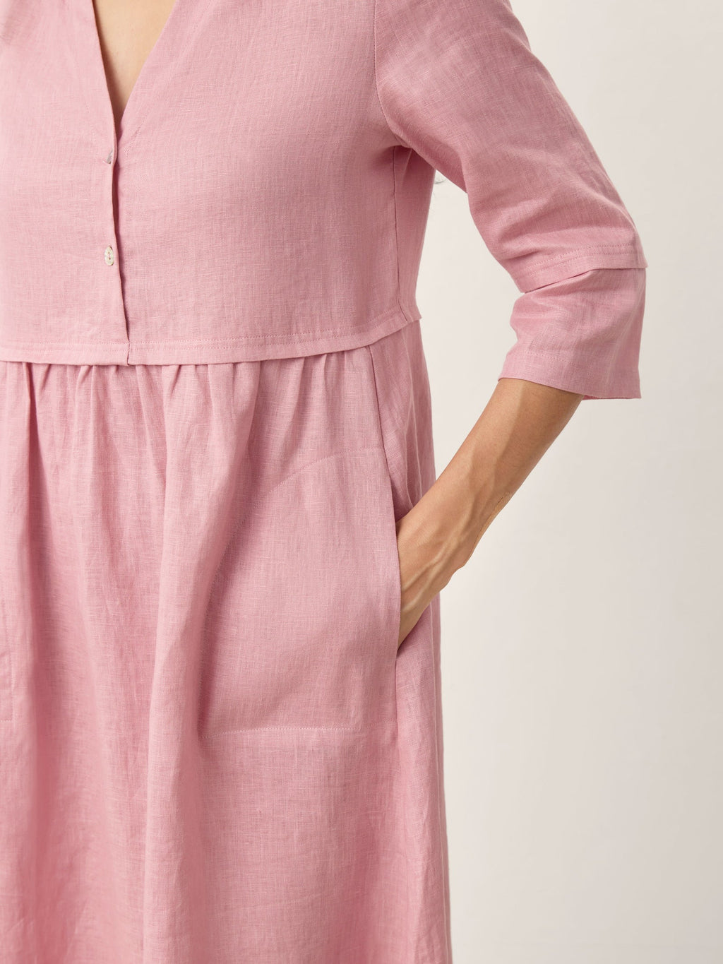 100% Linen Loose Fit Button Waist Gathered Maxi Dress LUNA