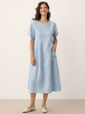 LINTICO 100% Linen Pinstripe Paneled Short-Sleeved Dress MORGAN — main product shot