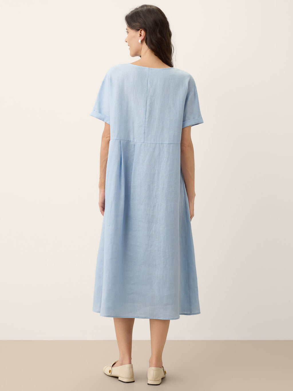 LINTICO 100% Linen Pinstripe Paneled Short-Sleeved Dress MORGAN — size reference