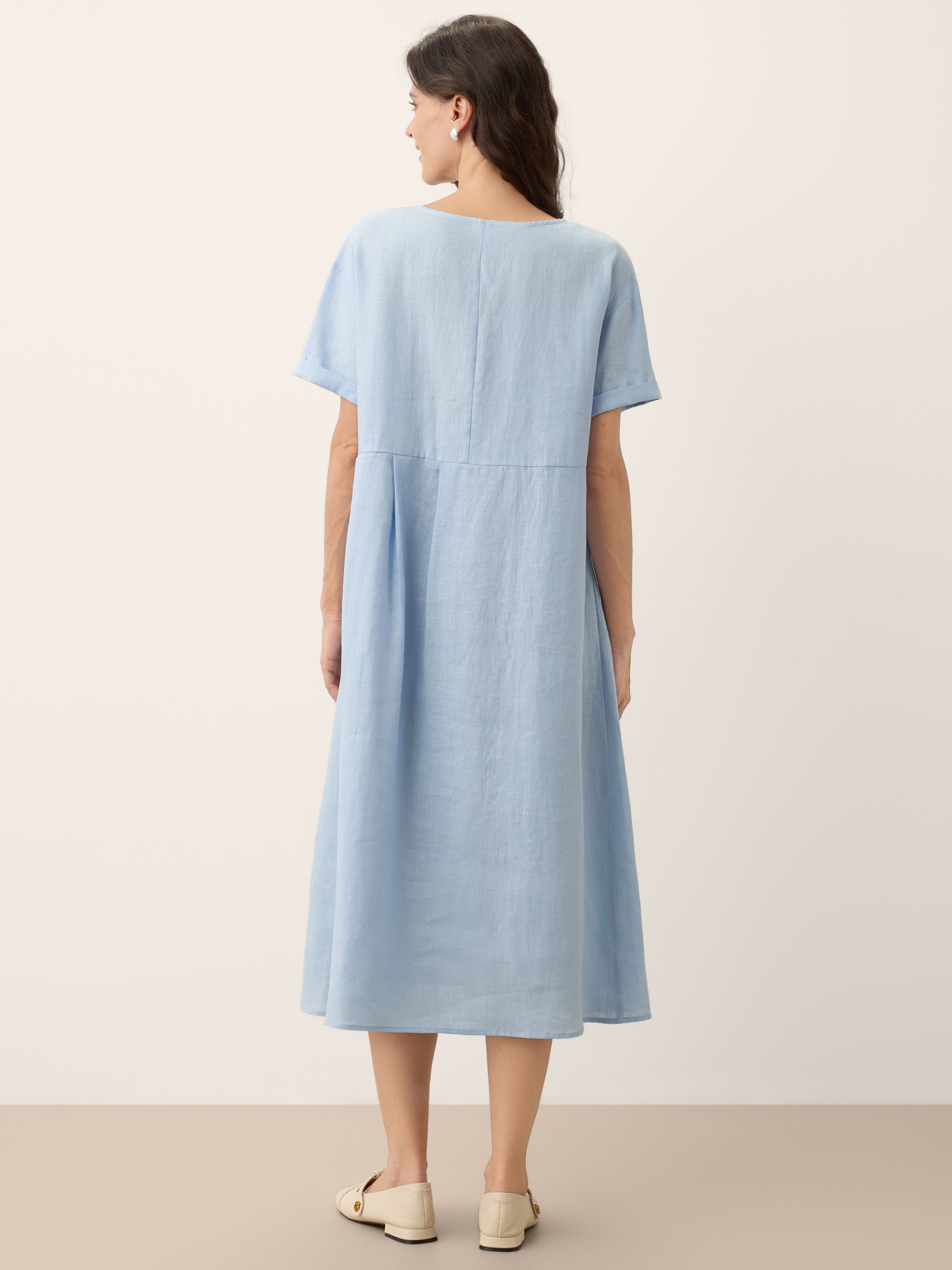 LINTICO 100% Linen Pinstripe Paneled Short-Sleeved Dress MORGAN — size reference