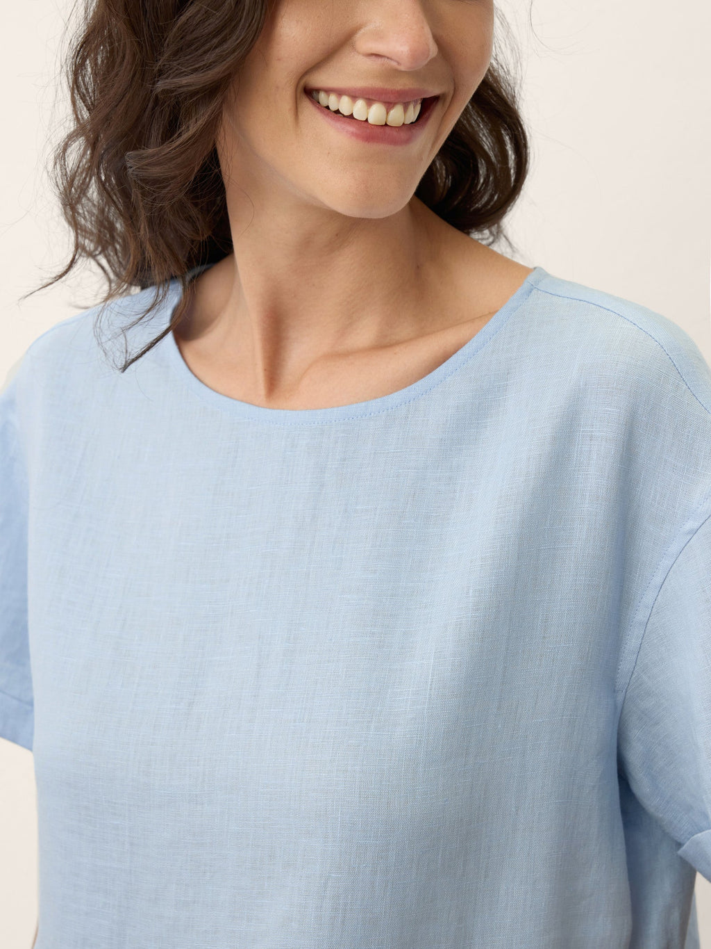 LINTICO 100% Linen Pinstripe Paneled Short-Sleeved Dress MORGAN — alternative angle