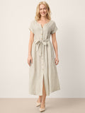 LINTICO 100% Linen Plaid Detachable Tie-Belt Button-Front Maxi Dress LARISSA — main product shot