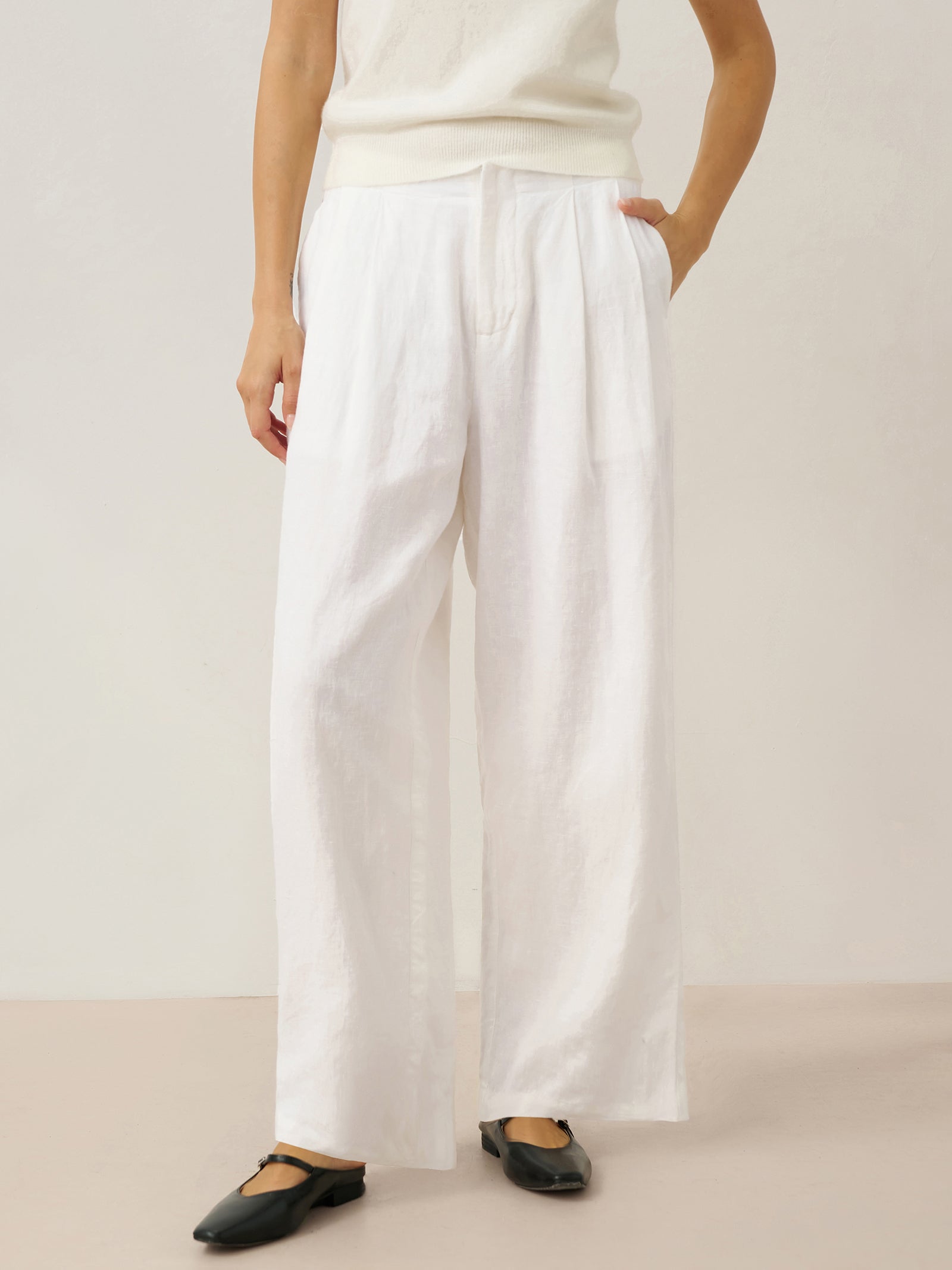 LINTICO 100% Linen Relaxed Fit Straight Leg Trousers KINSLEY — main product shot
