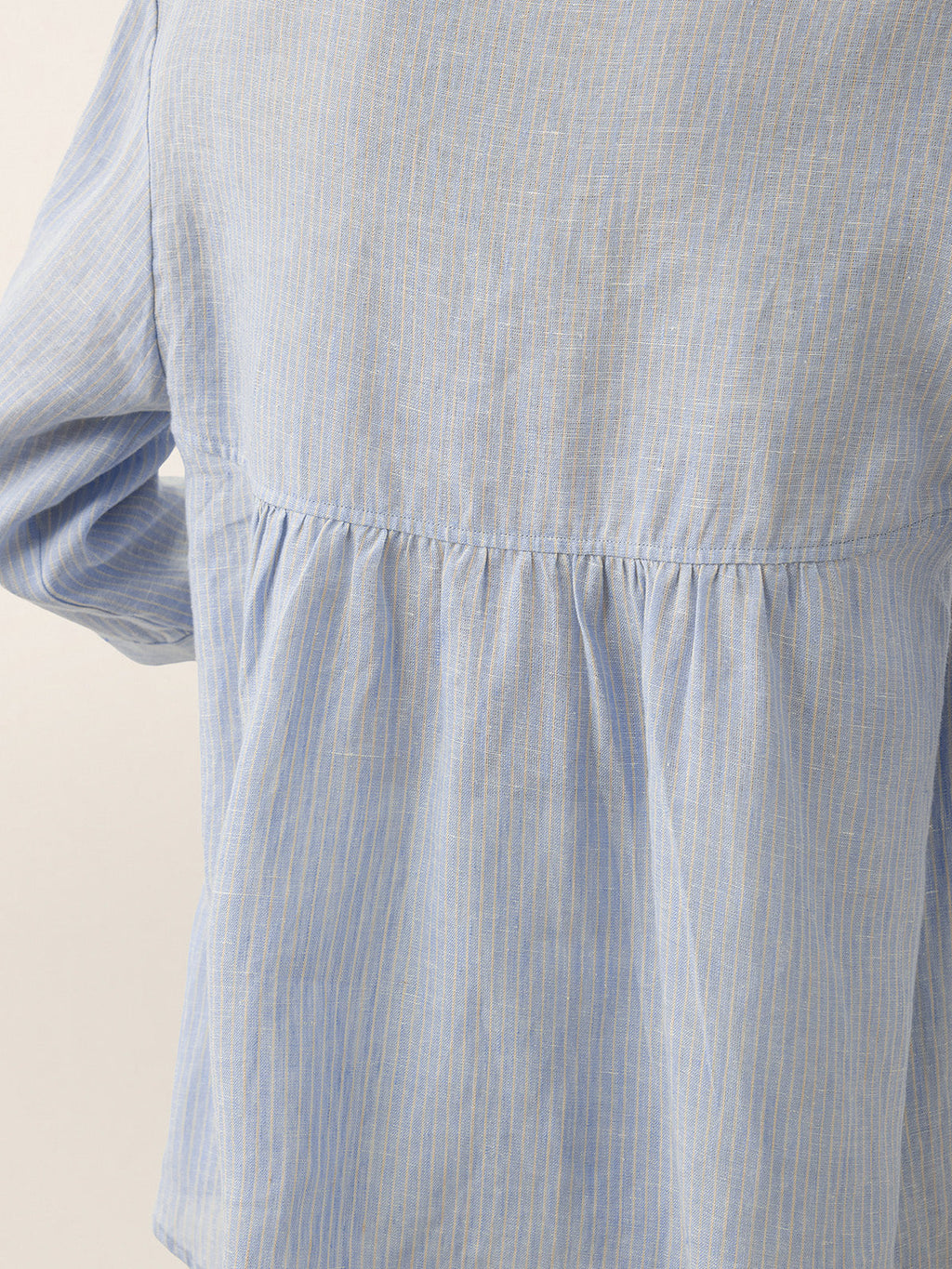 LINTICO 100% Linen Round Neck Artistic Stripe Top FLORENCE — lifestyle worn / used context