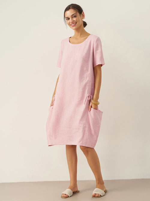 LINTICO 100% Linen Round Neck Patch Pocket Midi Dress XENA — main product shot