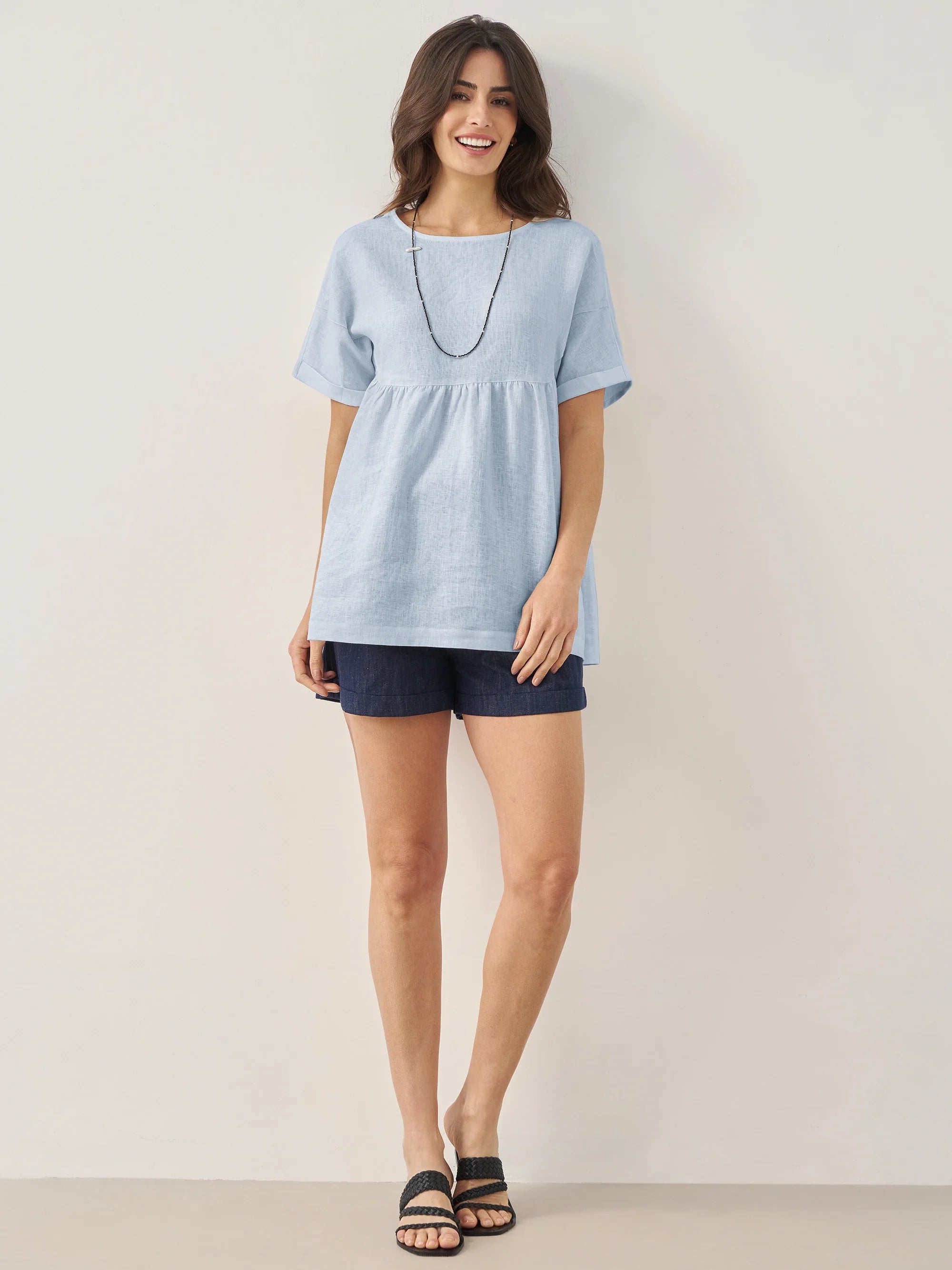 LINTICO 100% Linen Round Neck Pleated Pullover Top QUINLAN — comparison shot