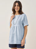 LINTICO LINTICO 100% Linen Round Neck Pleated Pullover Top QUINLAN — detail shot 9