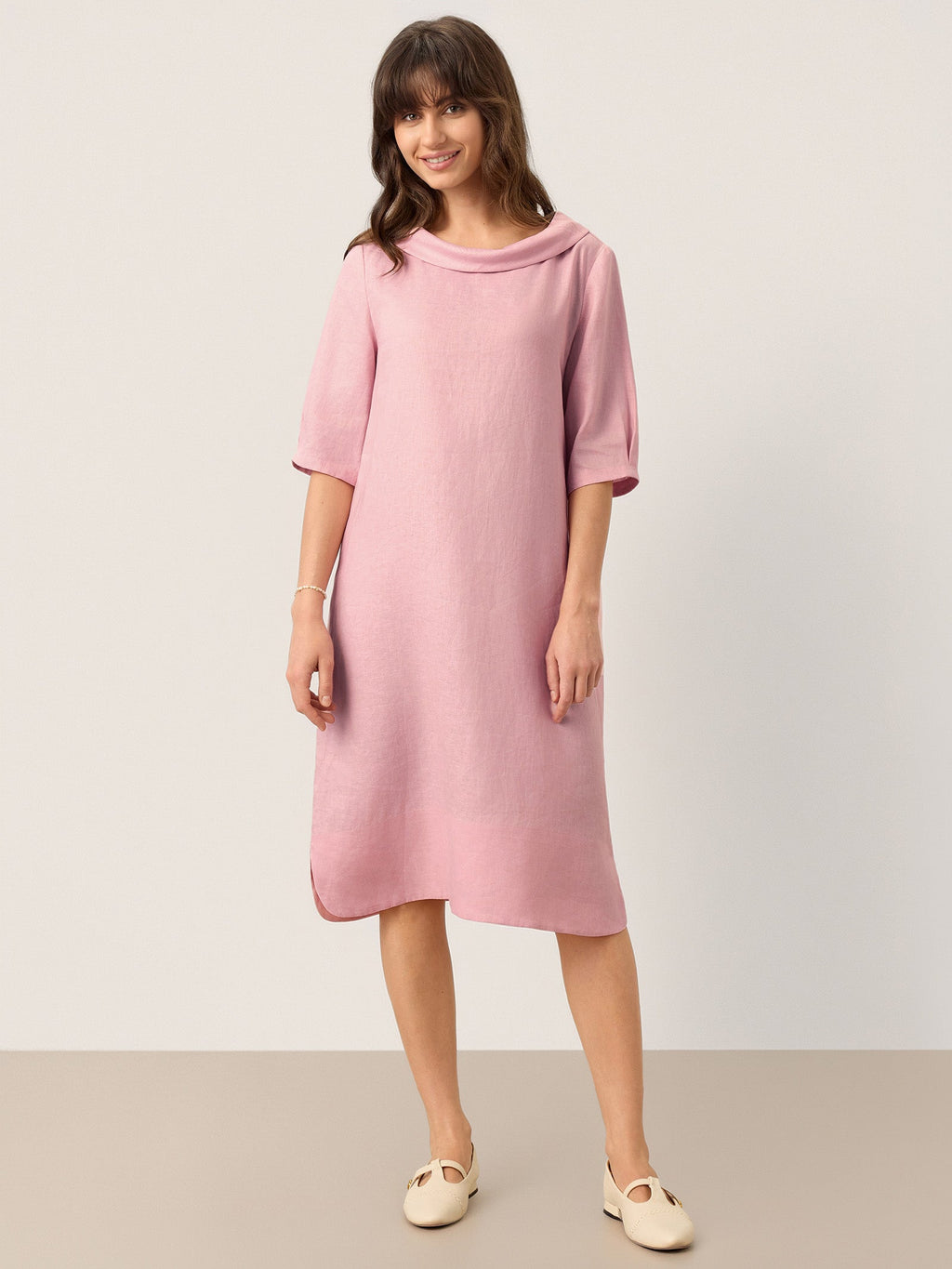 LINTICO 100% Linen Sculpted Bateau Tie-Back Midi Dress SABRINA — main product shot