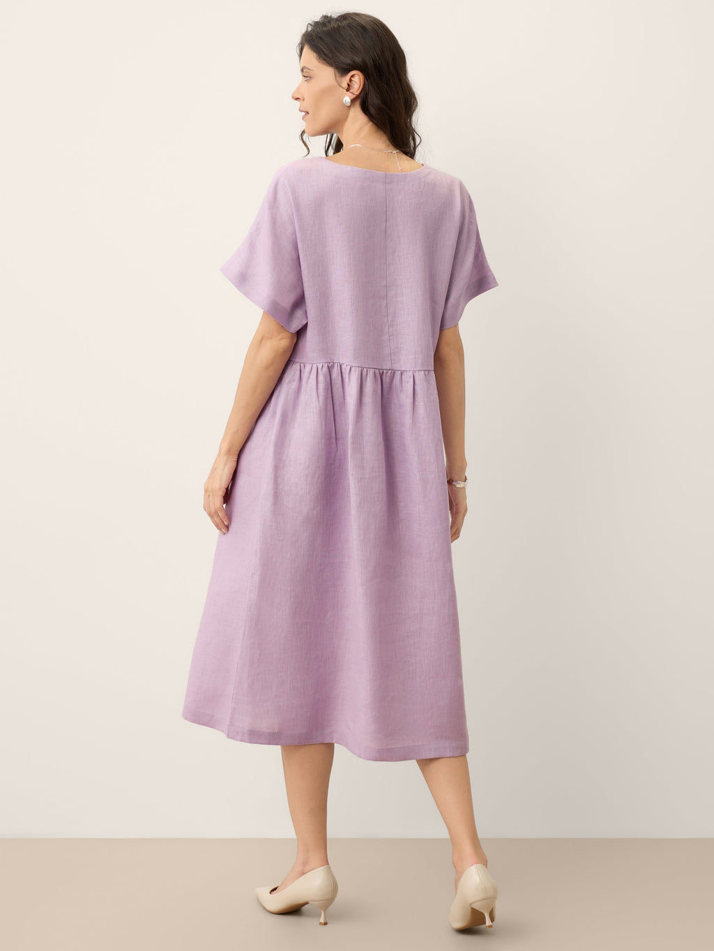 LINTICO 100% Linen Sculpted Waist Batwing Midi Dress TIVIA — size reference
