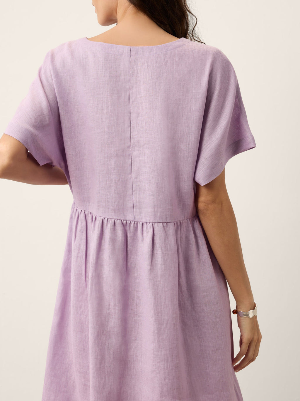 LINTICO 100% Linen Sculpted Waist Batwing Midi Dress TIVIA — in-use photo