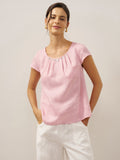 LINTICO 100% Linen Shell Button Pleated Crew Neck Top RENA — main product shot