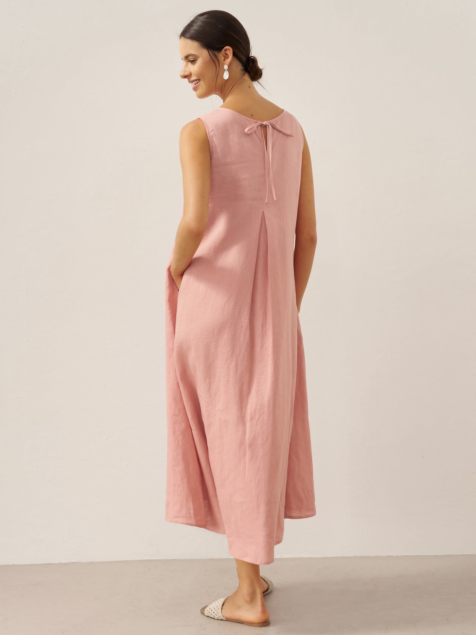 LINTICO 100% Linen Sleeveless A-Line Maxi Dress TARA — lifestyle context